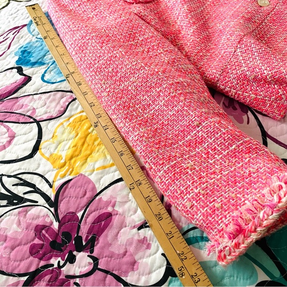 J Crew Peplum Lady Tweed Boucle Jacket Blazer Barbie Pink Fringe Size 14 G1959 - Picture 10 of 16